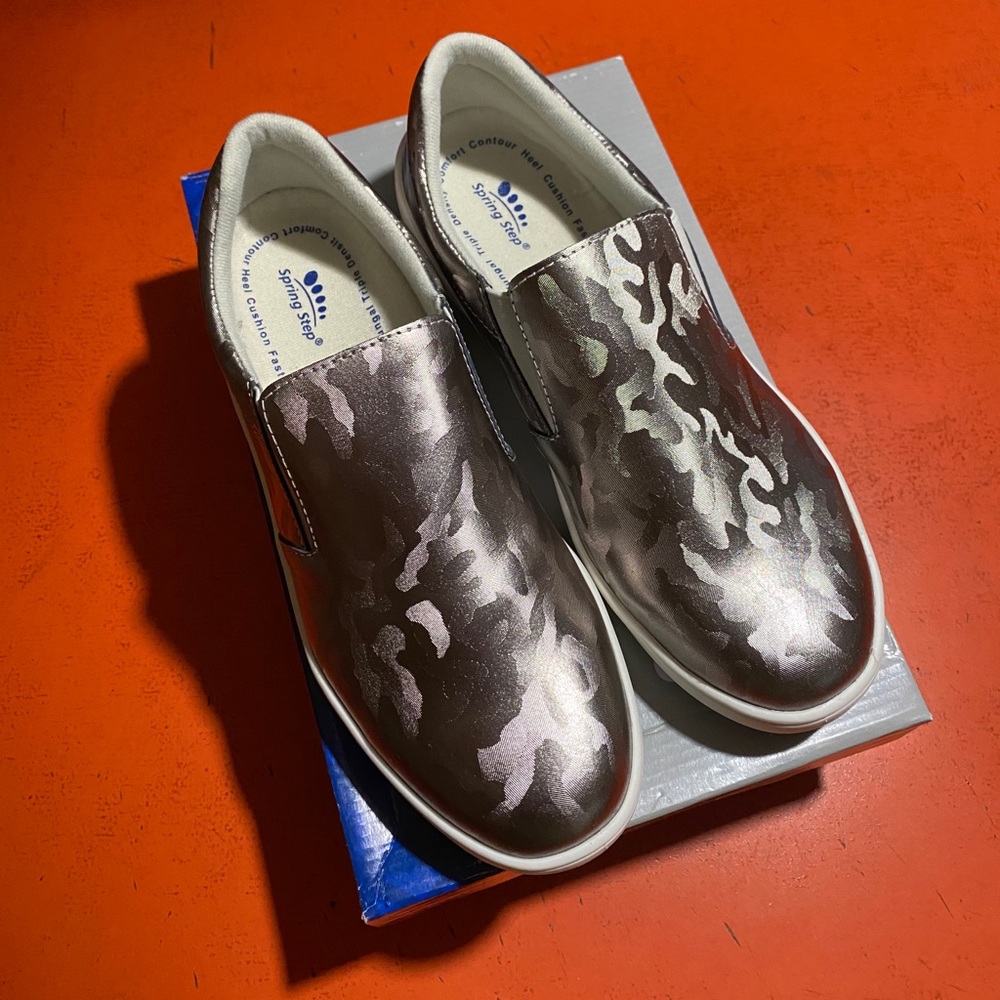 Spring Step Silver Camo Sneakers Size 9